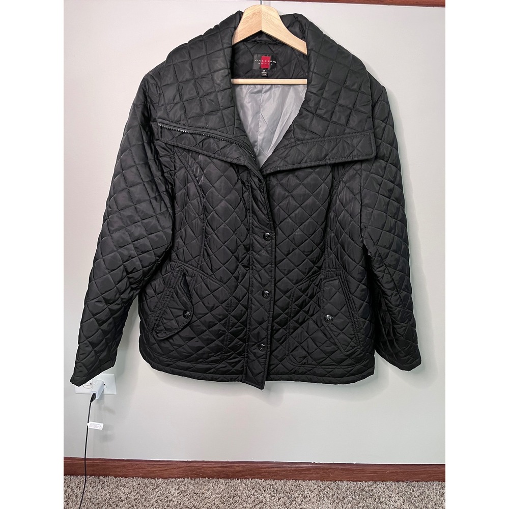 Gallery Woman Black Quilted Jacket Portrait Collar Plus Size 2X Diamond Pattern